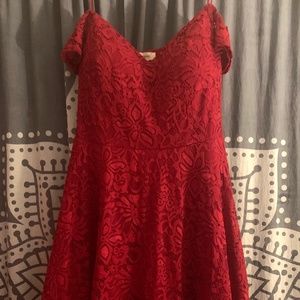 Red lace off the shoulder dress